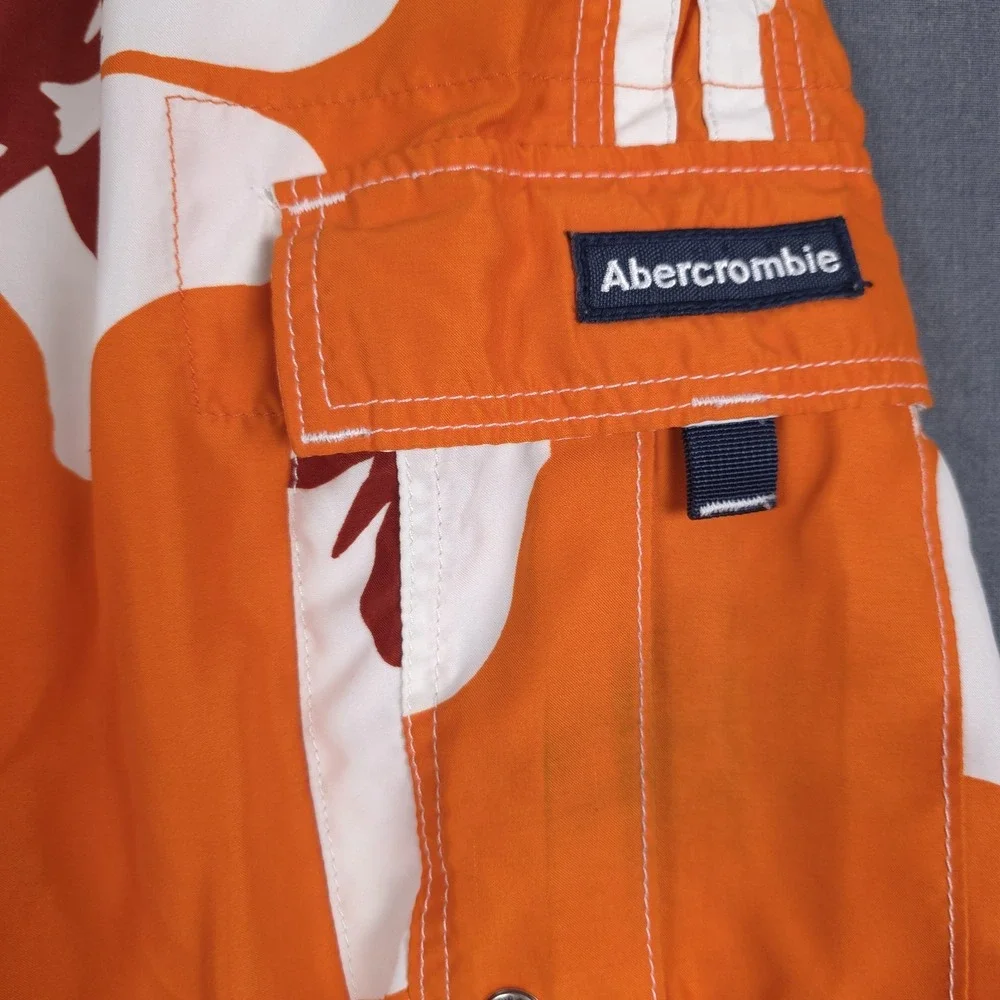 Abercrombie & Fitch Tugger Board Shorts Mens Medium Orange Tropical‎ Surf Swim